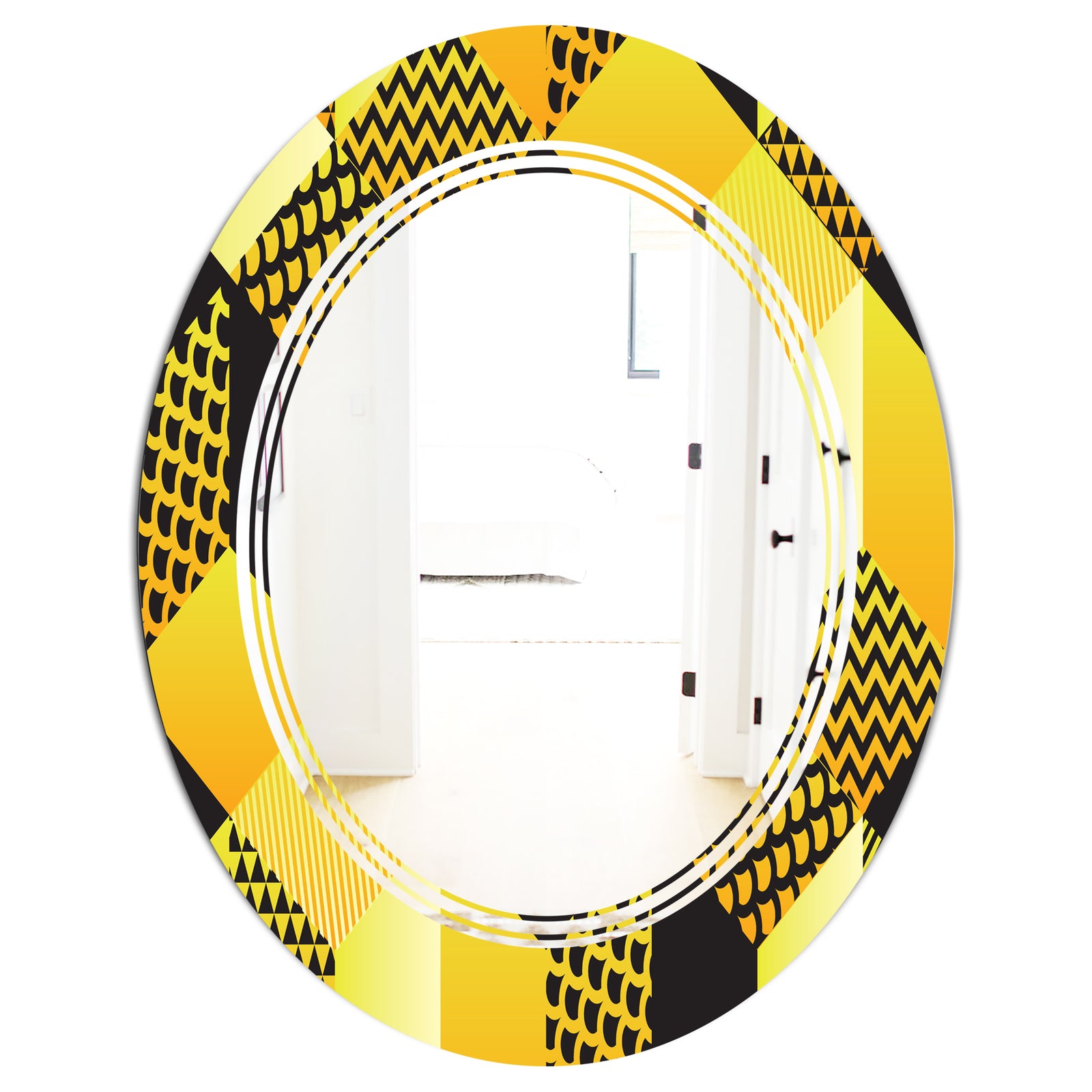 Retro Hexagon Pattern II - Modern Round or Oval Wall Mirror - Triple C
