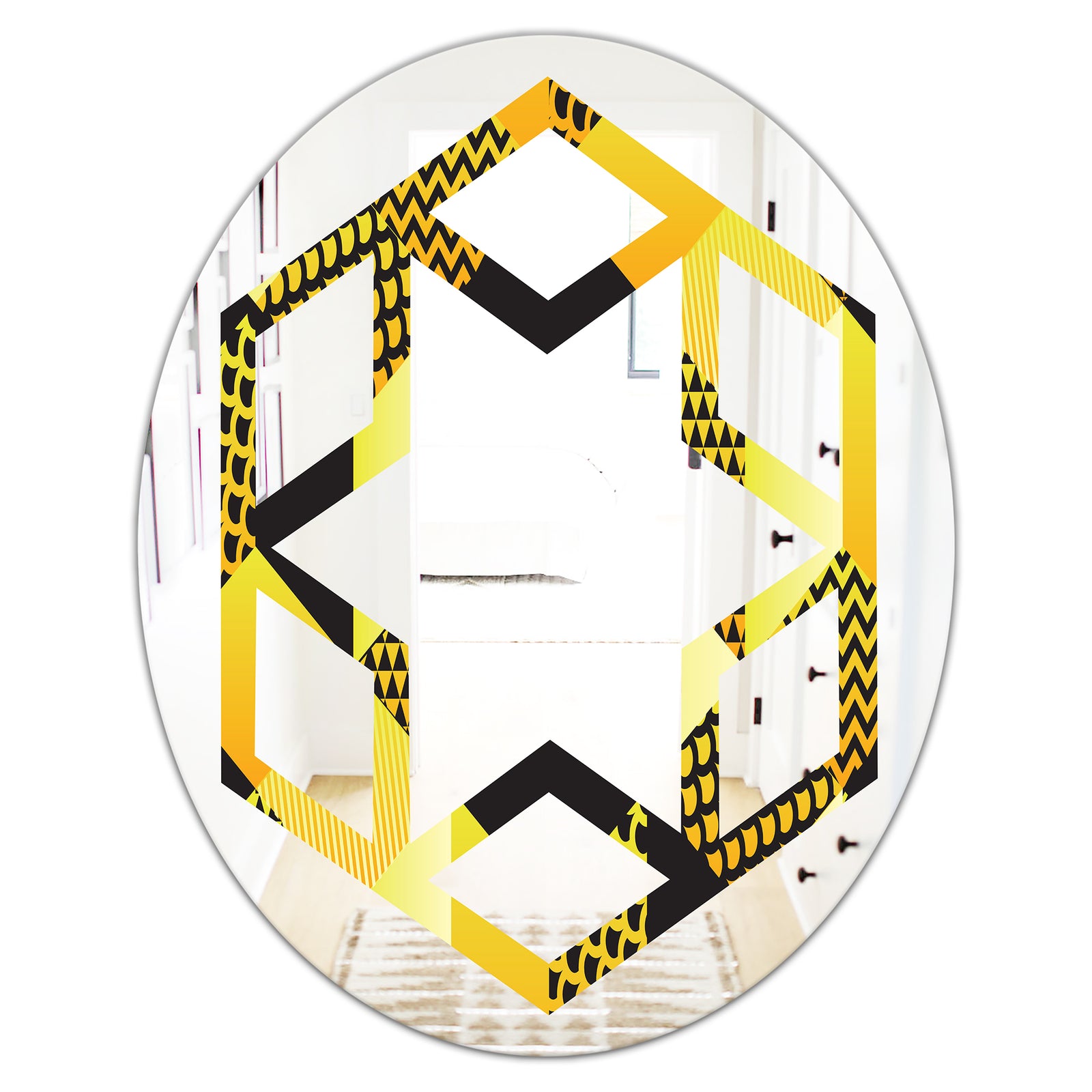 Retro Hexagon Pattern II - Modern Round or Oval Wall Mirror - Hexagon Star
