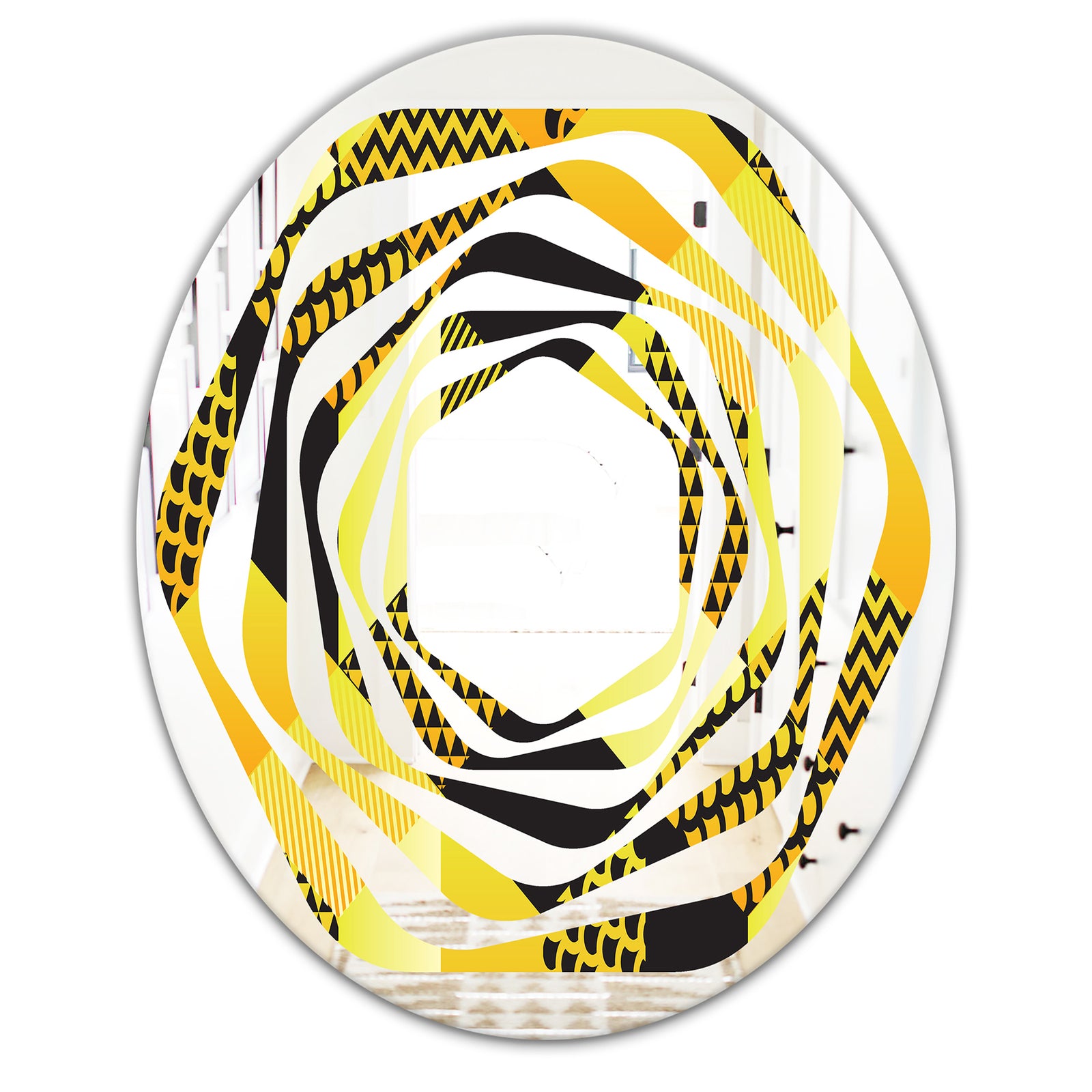 Retro Hexagon Pattern II - Modern Round or Oval Wall Mirror - Whirl