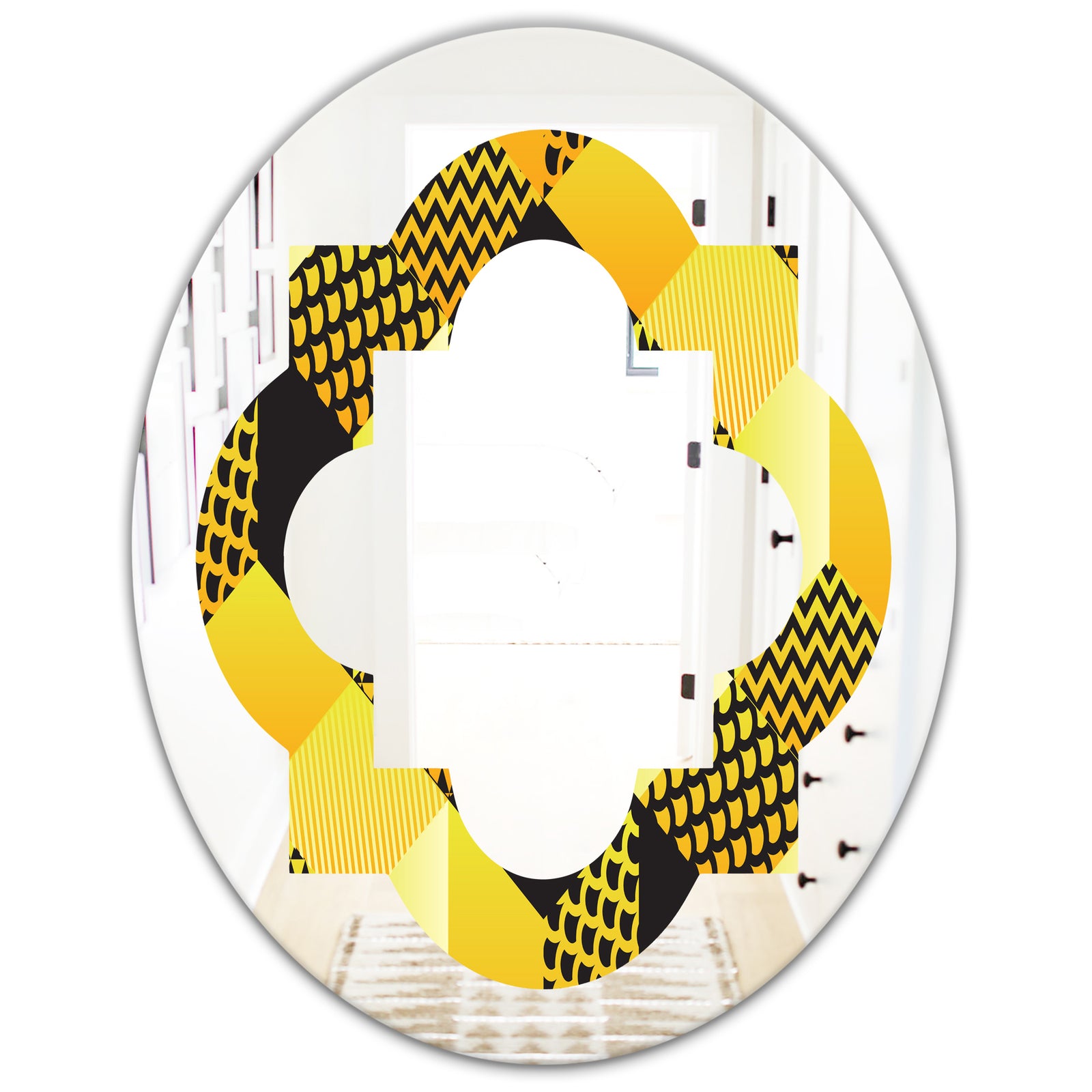 Retro Hexagon Pattern II - Modern Round or Oval Wall Mirror - Quatrefoil