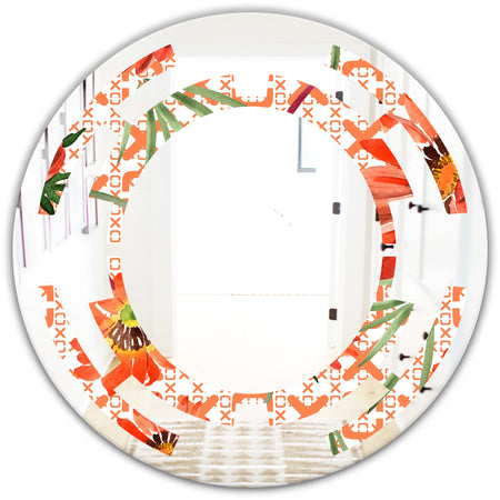 Floral Botanical Retro I - Modern Round or Oval Wall Mirror - Space