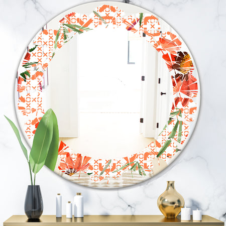 Floral Botanical Retro I - Modern Round or Oval Wall Mirror - Leaves