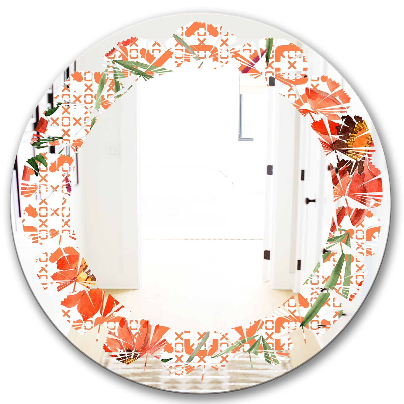 Floral Botanical Retro I - Modern Round or Oval Wall Mirror - Leaves