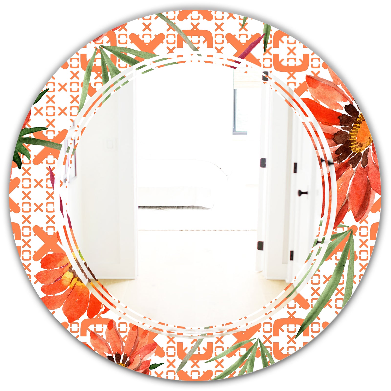 Floral Botanical Retro I - Modern Round or Oval Wall Mirror - Triple C