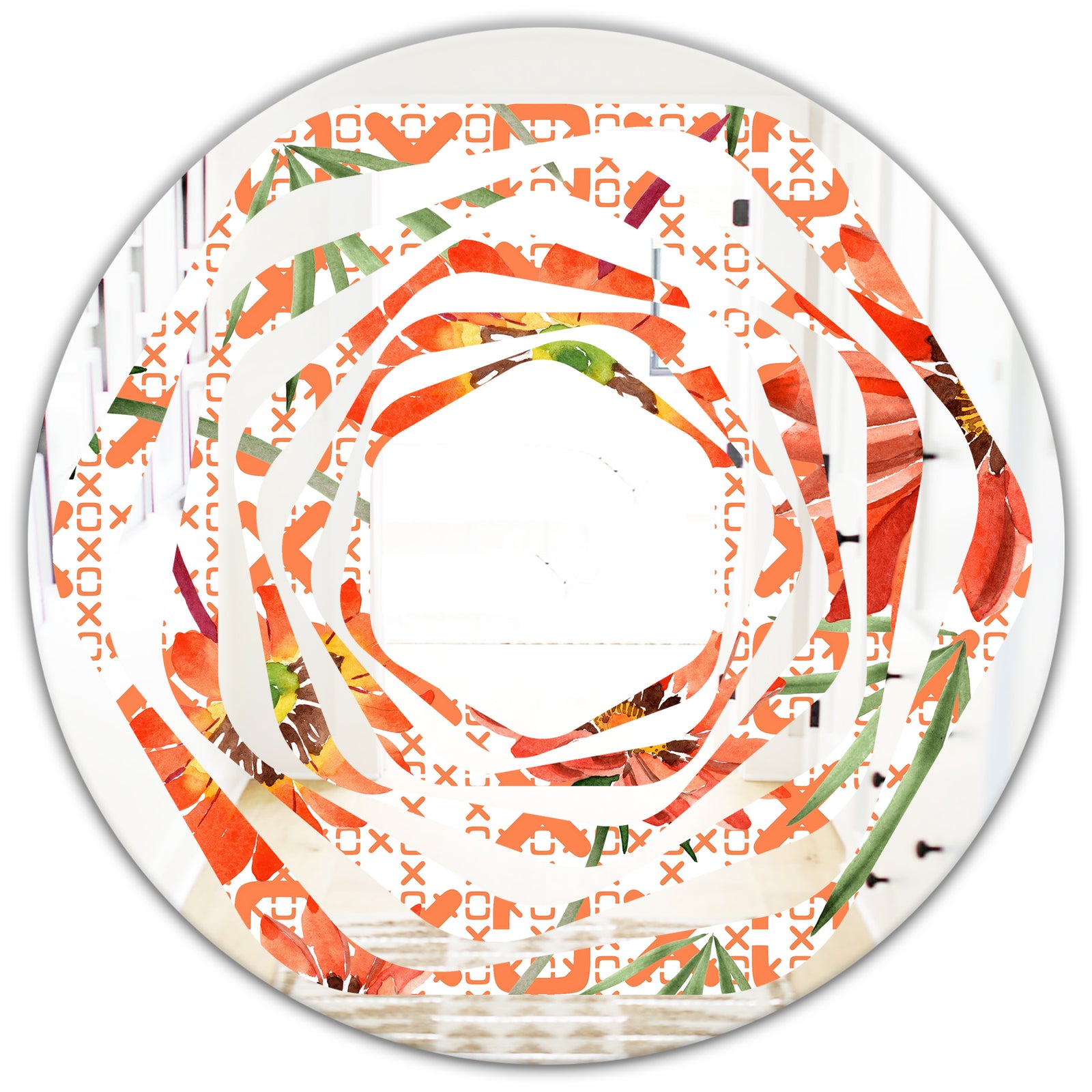 Floral Botanical Retro I - Modern Round or Oval Wall Mirror - Whirl