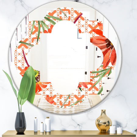 Floral Botanical Retro I - Modern Round or Oval Wall Mirror - Quatrefoil