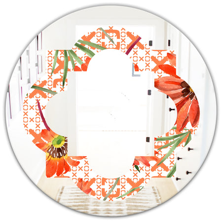 Floral Botanical Retro I - Modern Round or Oval Wall Mirror - Quatrefoil