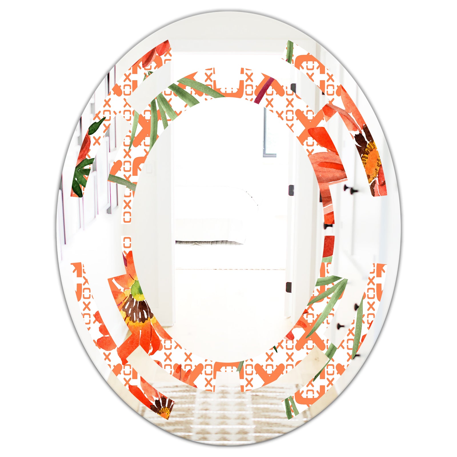 Floral Botanical Retro I - Modern Round or Oval Wall Mirror - Space