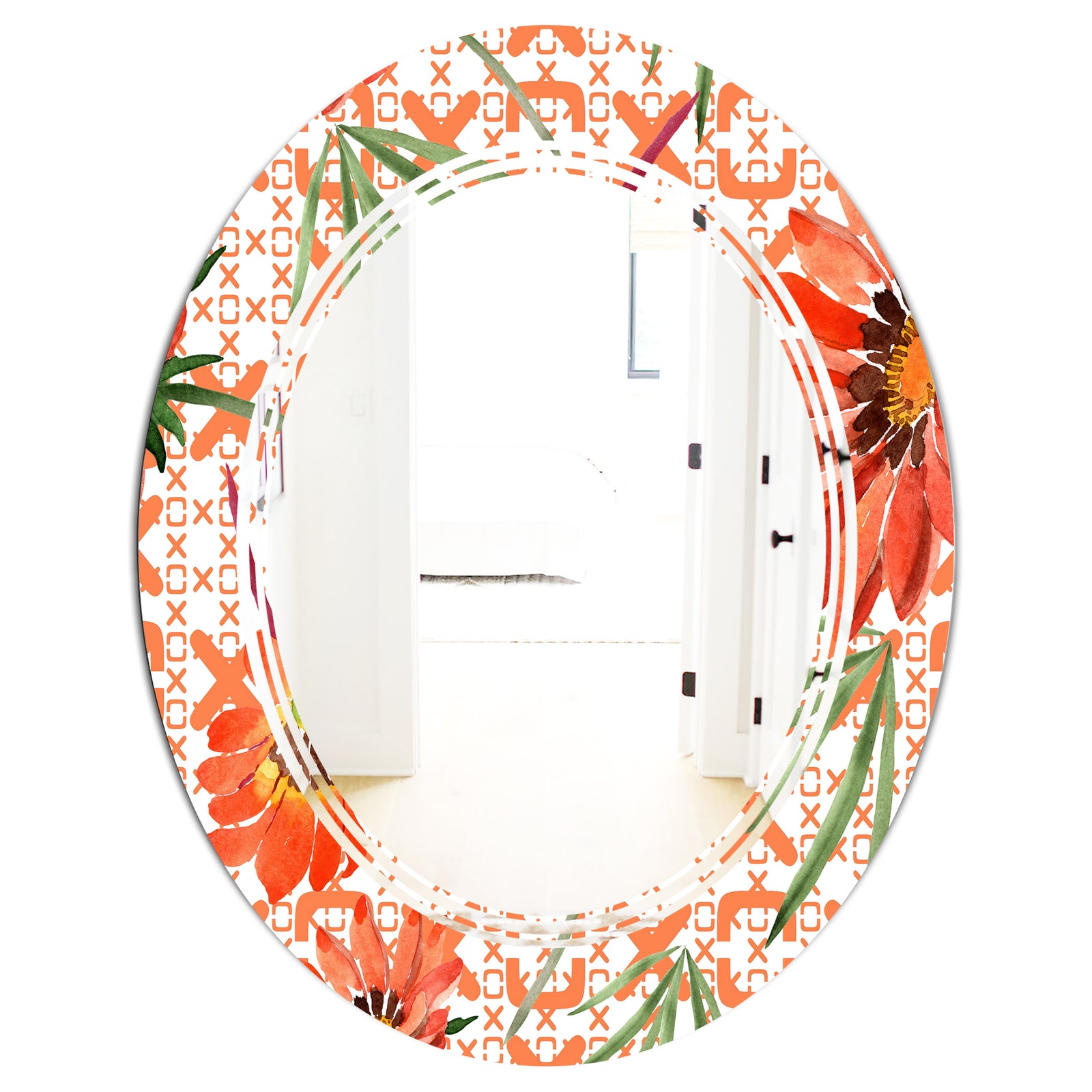 Floral Botanical Retro I - Modern Round or Oval Wall Mirror - Triple C