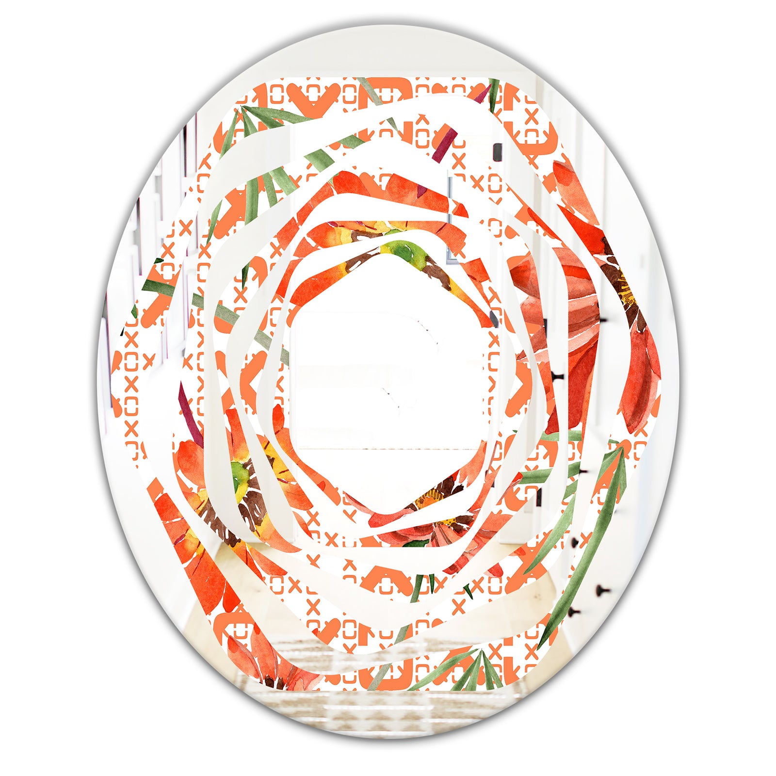 Floral Botanical Retro I - Modern Round or Oval Wall Mirror - Whirl