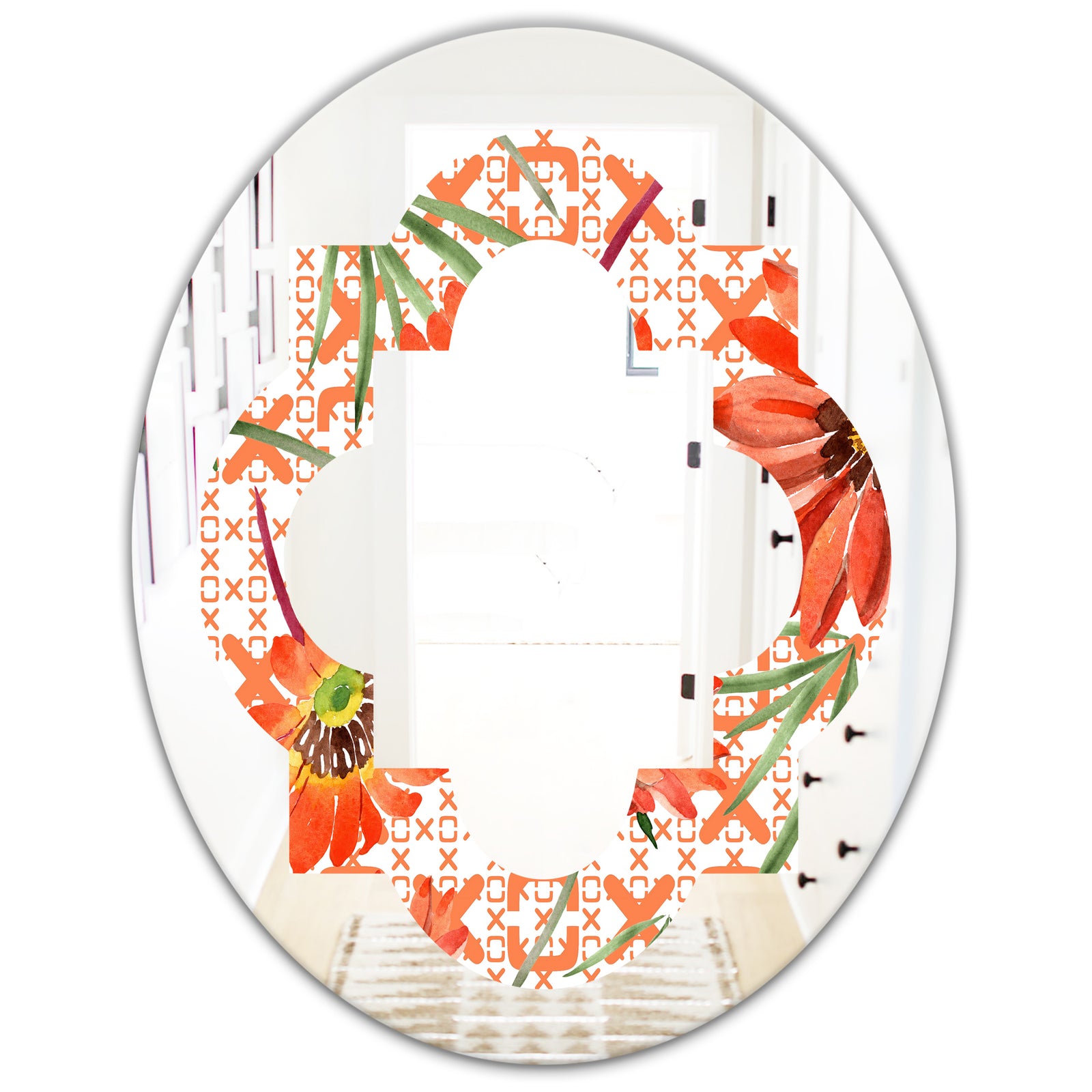 Floral Botanical Retro I - Modern Round or Oval Wall Mirror - Quatrefoil