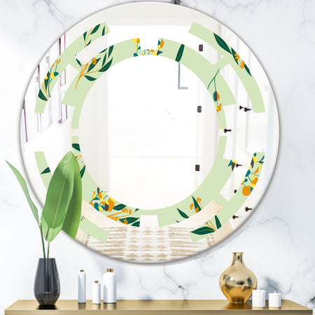 Bright Eucalyptus Floral Pattern III - Cottage Round or Oval Wall Mirror - Space