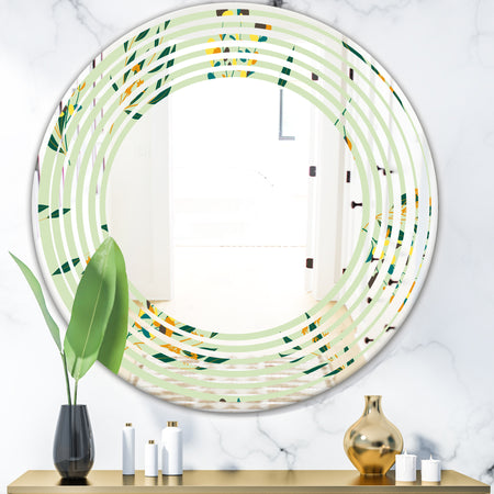 Bright Eucalyptus Floral Pattern III - Cottage Round or Oval Wall Mirror - Wave