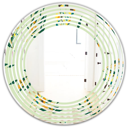 Bright Eucalyptus Floral Pattern III - Cottage Round or Oval Wall Mirror - Wave