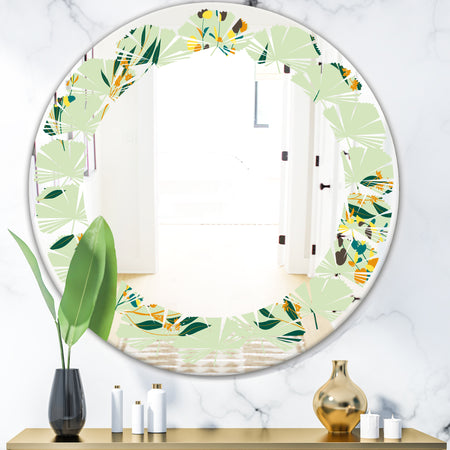 Bright Eucalyptus Floral Pattern III - Cottage Round or Oval Wall Mirror - Leaves