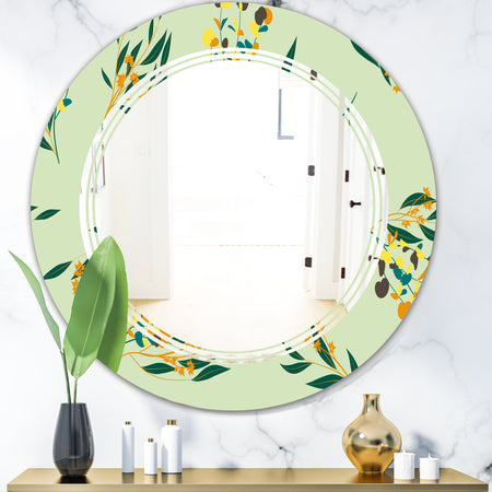 Bright Eucalyptus Floral Pattern III - Cottage Round or Oval Wall Mirror - Triple C