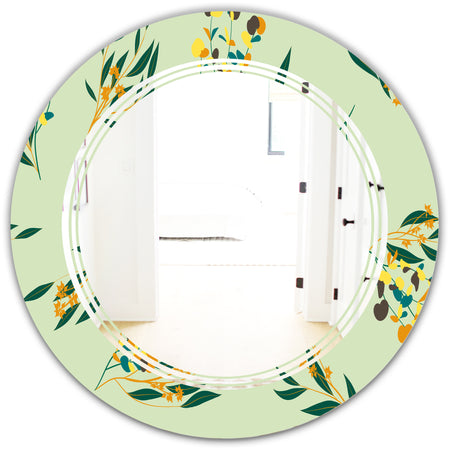 Bright Eucalyptus Floral Pattern III - Cottage Round or Oval Wall Mirror - Triple C
