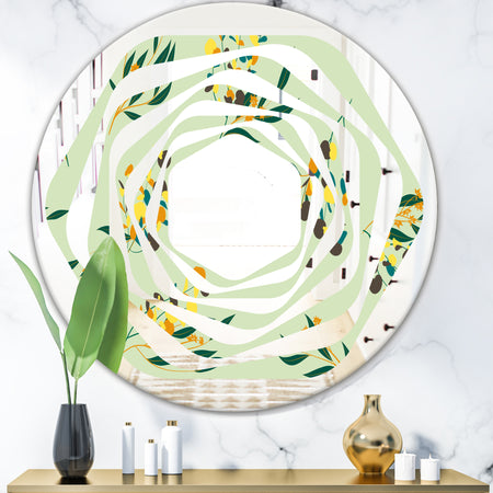 Bright Eucalyptus Floral Pattern III - Cottage Round or Oval Wall Mirror - Whirl