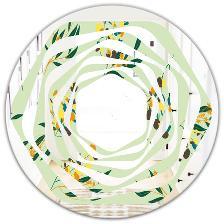 Bright Eucalyptus Floral Pattern III - Cottage Round or Oval Wall Mirror - Whirl