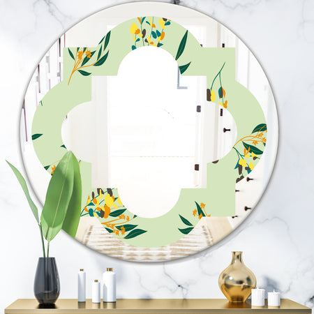 Bright Eucalyptus Floral Pattern III - Cottage Round or Oval Wall Mirror - Quatrefoil