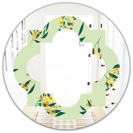 Bright Eucalyptus Floral Pattern III - Cottage Round or Oval Wall Mirror - Quatrefoil