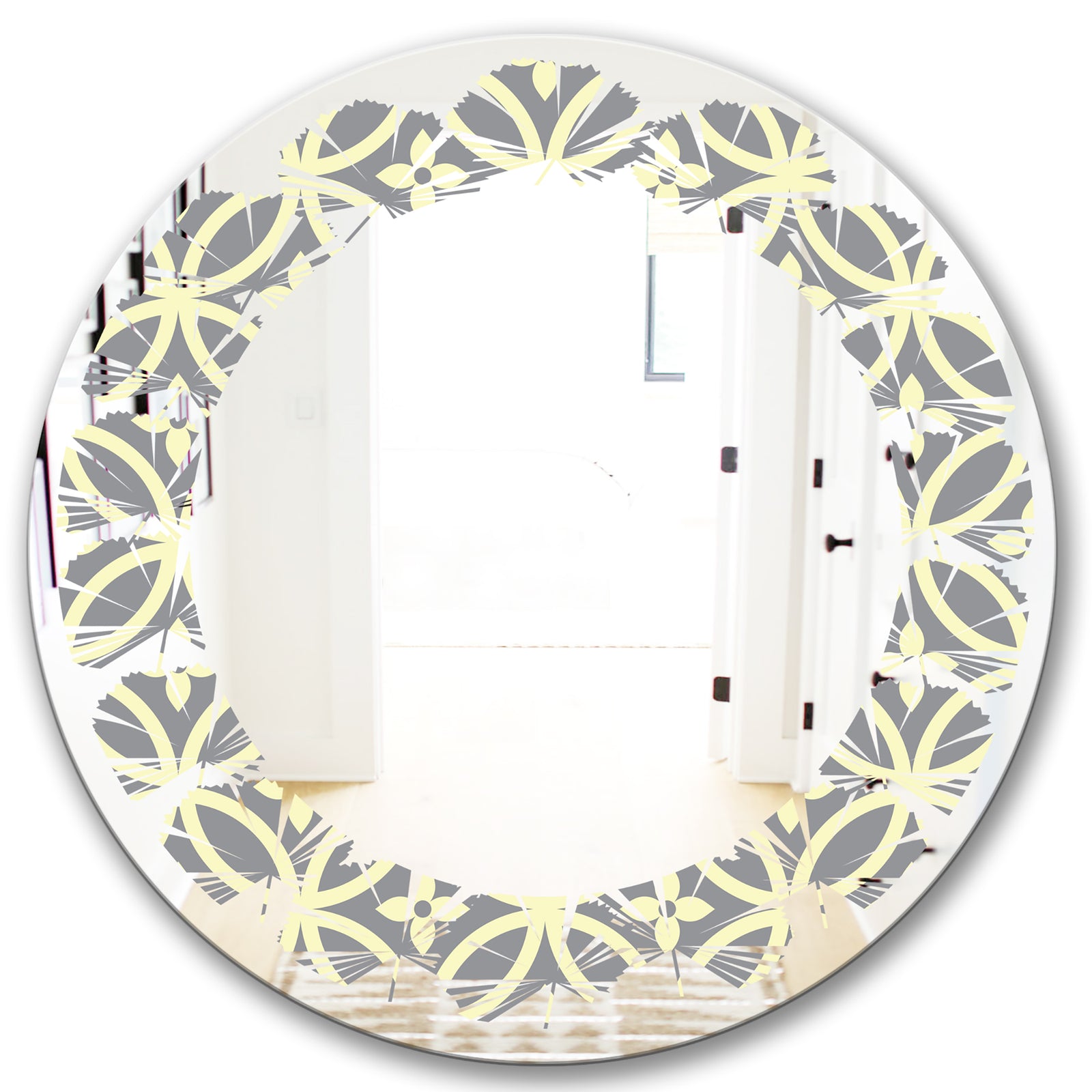 Retro Ornamental Pattern II - Modern Round or Oval Wall Mirror - Leaves