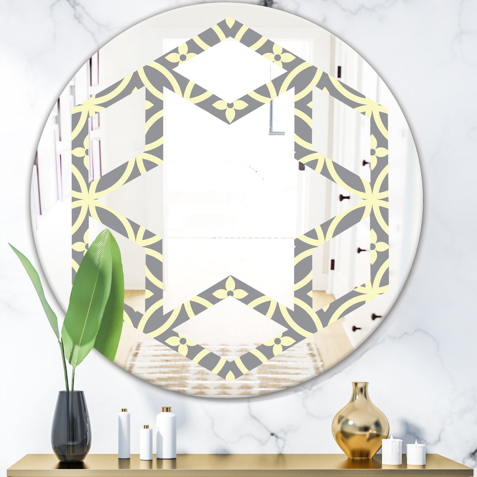 Retro Ornamental Pattern II - Modern Round or Oval Wall Mirror - Hexagon Star