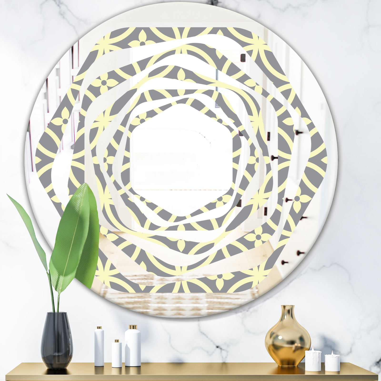 Retro Ornamental Pattern II - Modern Round or Oval Wall Mirror - Whirl