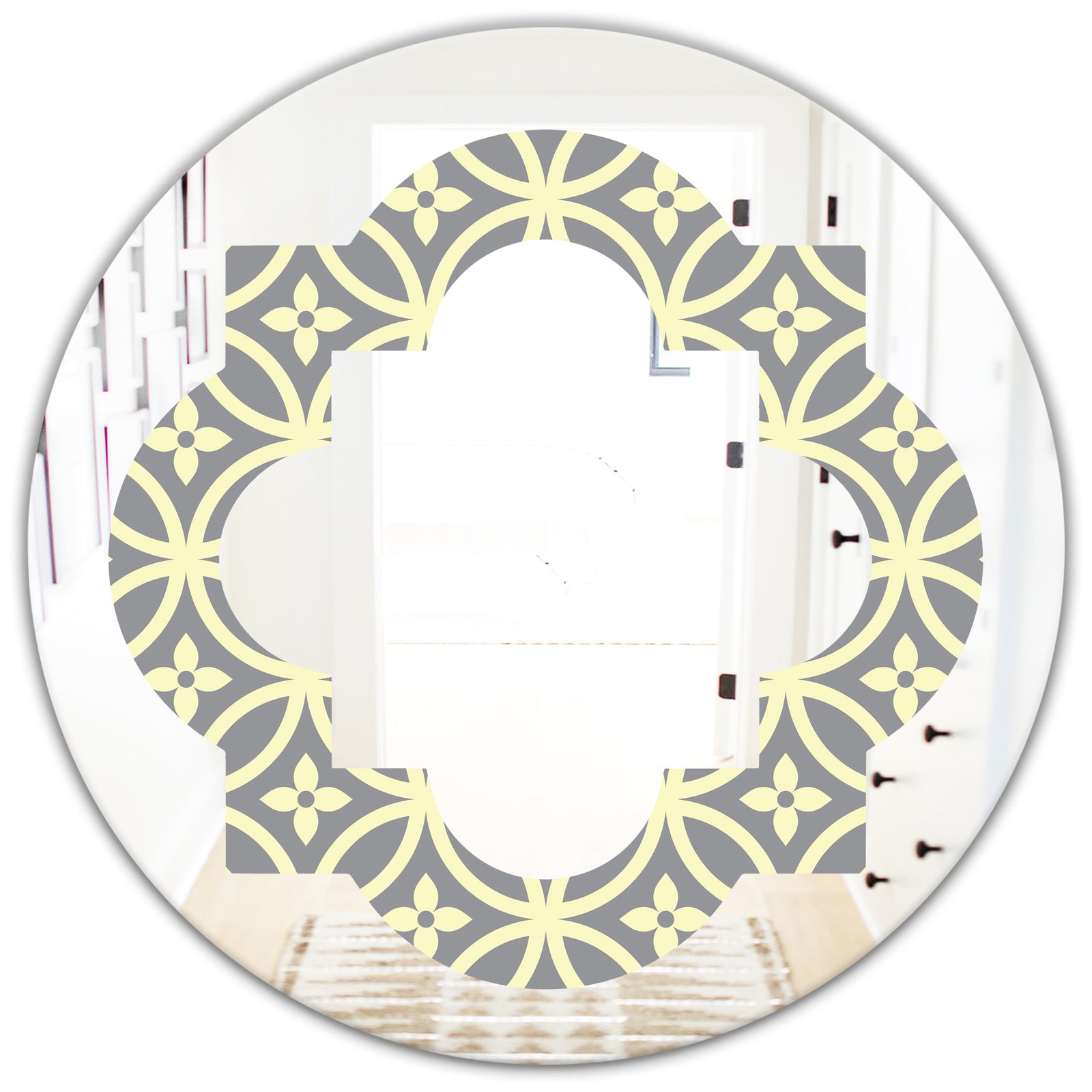 Retro Ornamental Pattern II - Modern Round or Oval Wall Mirror - Quatrefoil