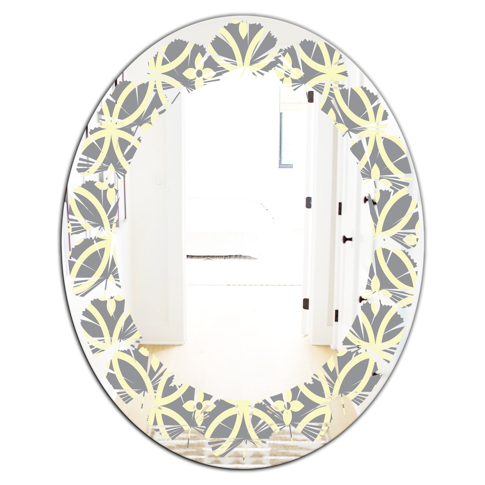 Retro Ornamental Pattern II - Modern Round or Oval Wall Mirror - Leaves