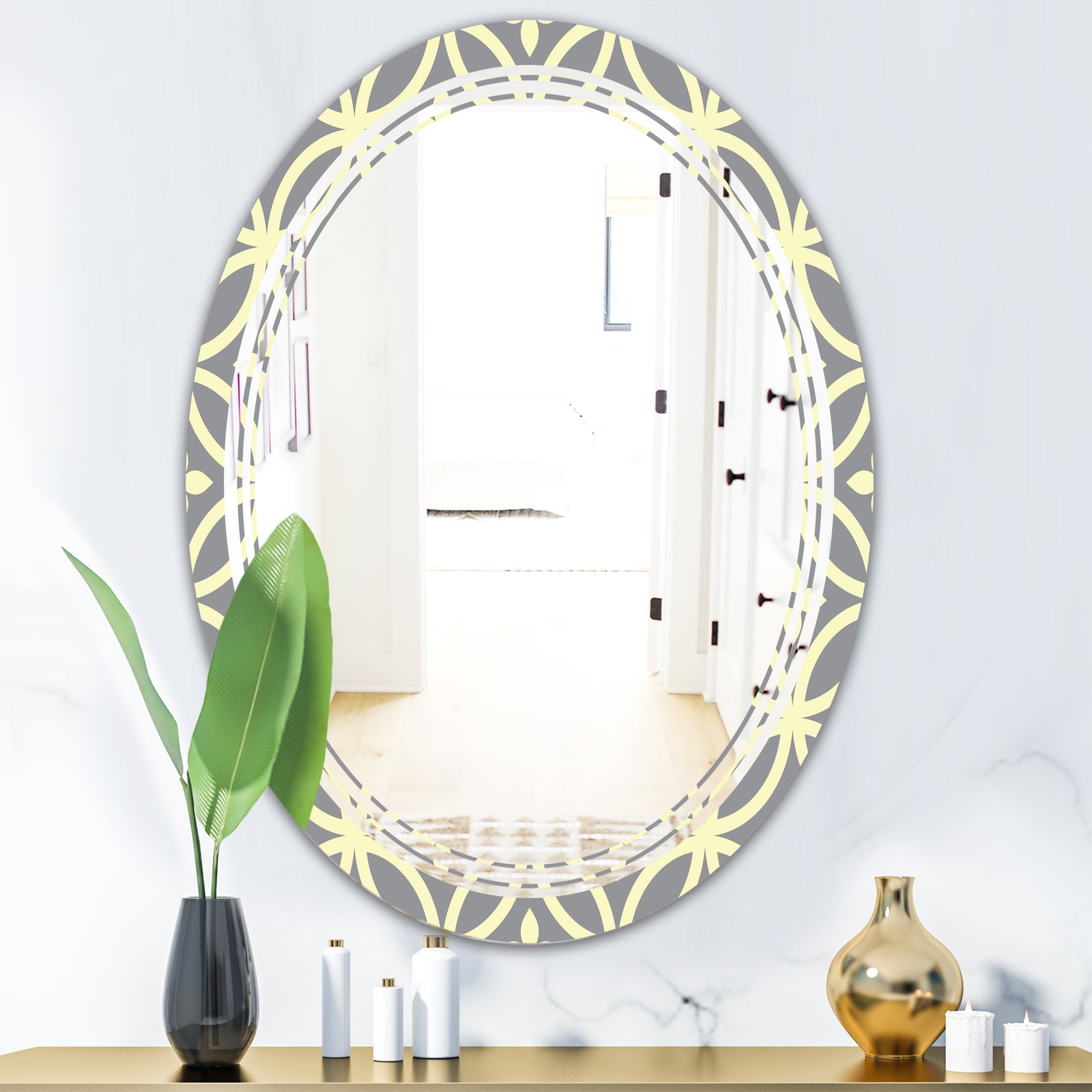 Retro Ornamental Pattern II - Modern Round or Oval Wall Mirror - Triple C