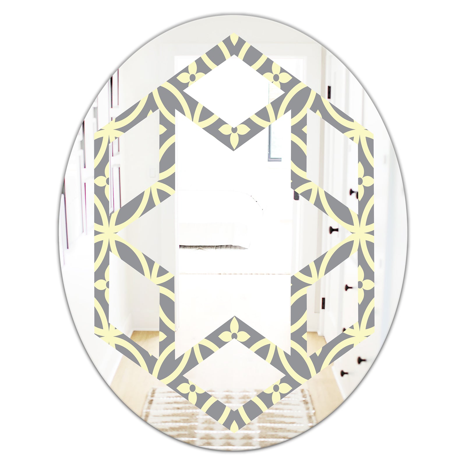Retro Ornamental Pattern II - Modern Round or Oval Wall Mirror - Hexagon Star