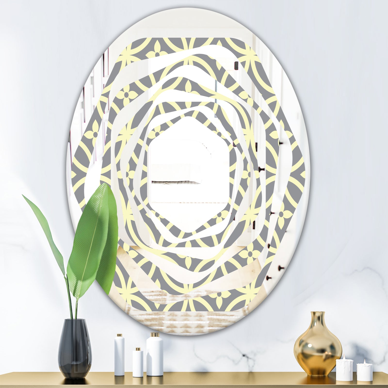Retro Ornamental Pattern II - Modern Round or Oval Wall Mirror - Whirl