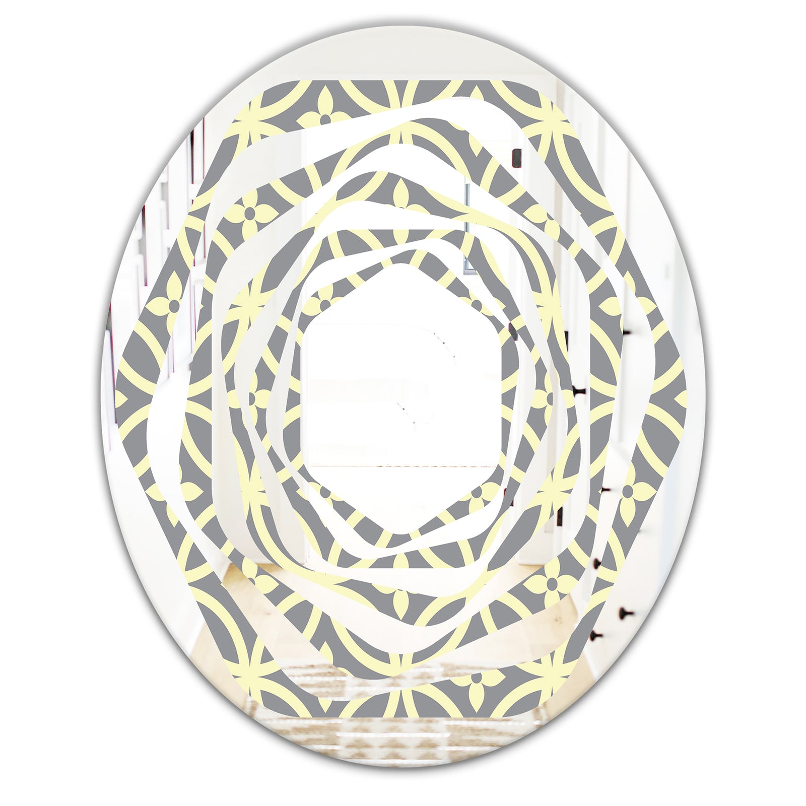 Retro Ornamental Pattern II - Modern Round or Oval Wall Mirror - Whirl