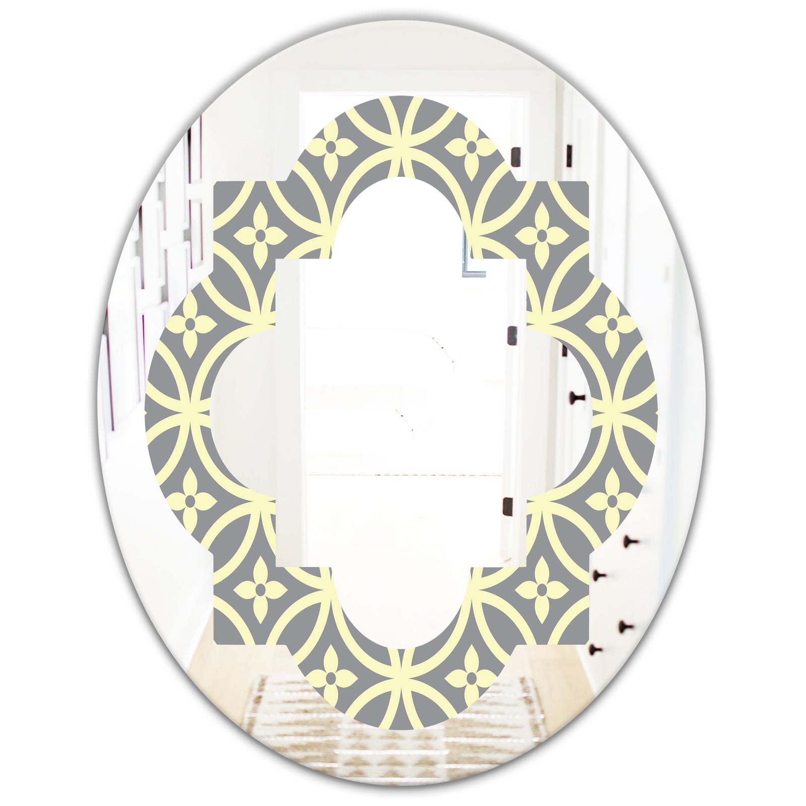 Retro Ornamental Pattern II - Modern Round or Oval Wall Mirror - Quatrefoil