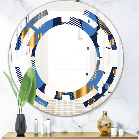 Circular Abstract Retro Geometric XI - Modern Round or Oval Wall Mirror - Space