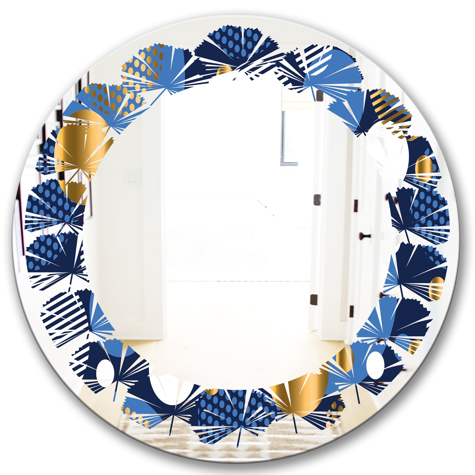 Circular Abstract Retro Geometric XI - Modern Round or Oval Wall Mirror - Leaves