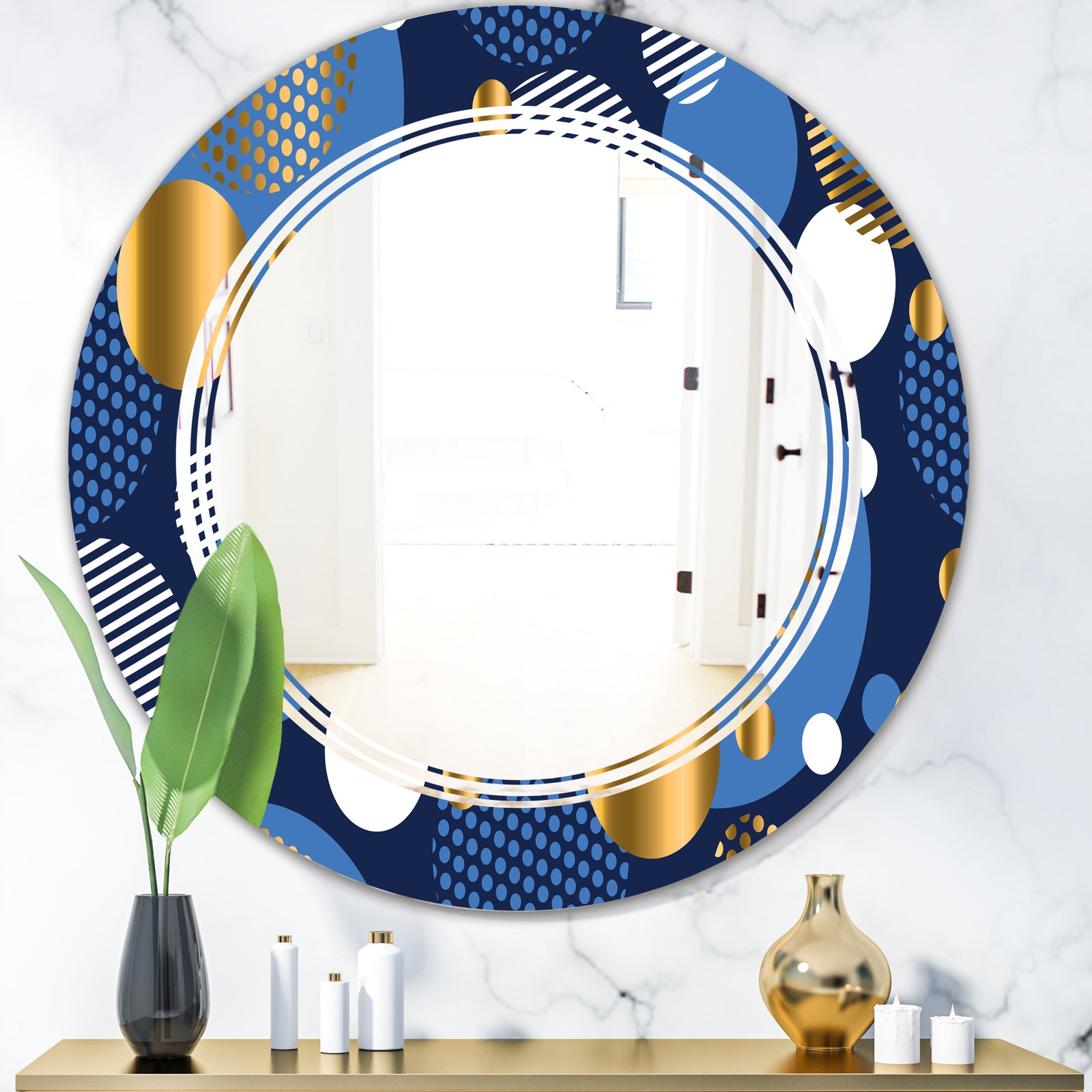 Circular Abstract Retro Geometric XI - Modern Round or Oval Wall Mirror - Triple C