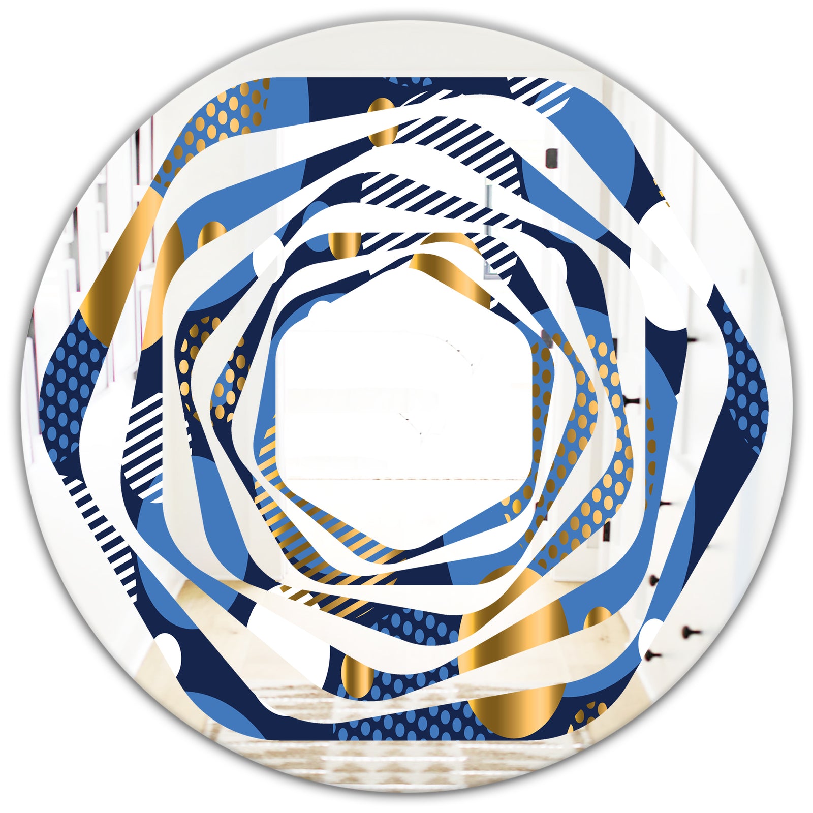 Circular Abstract Retro Geometric XI - Modern Round or Oval Wall Mirror - Whirl