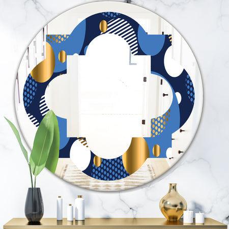 Circular Abstract Retro Geometric XI - Modern Round or Oval Wall Mirror - Quatrefoil