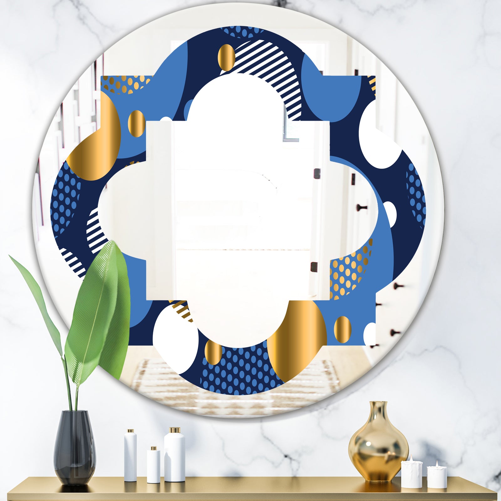 Circular Abstract Retro Geometric XI - Modern Round or Oval Wall Mirror - Quatrefoil