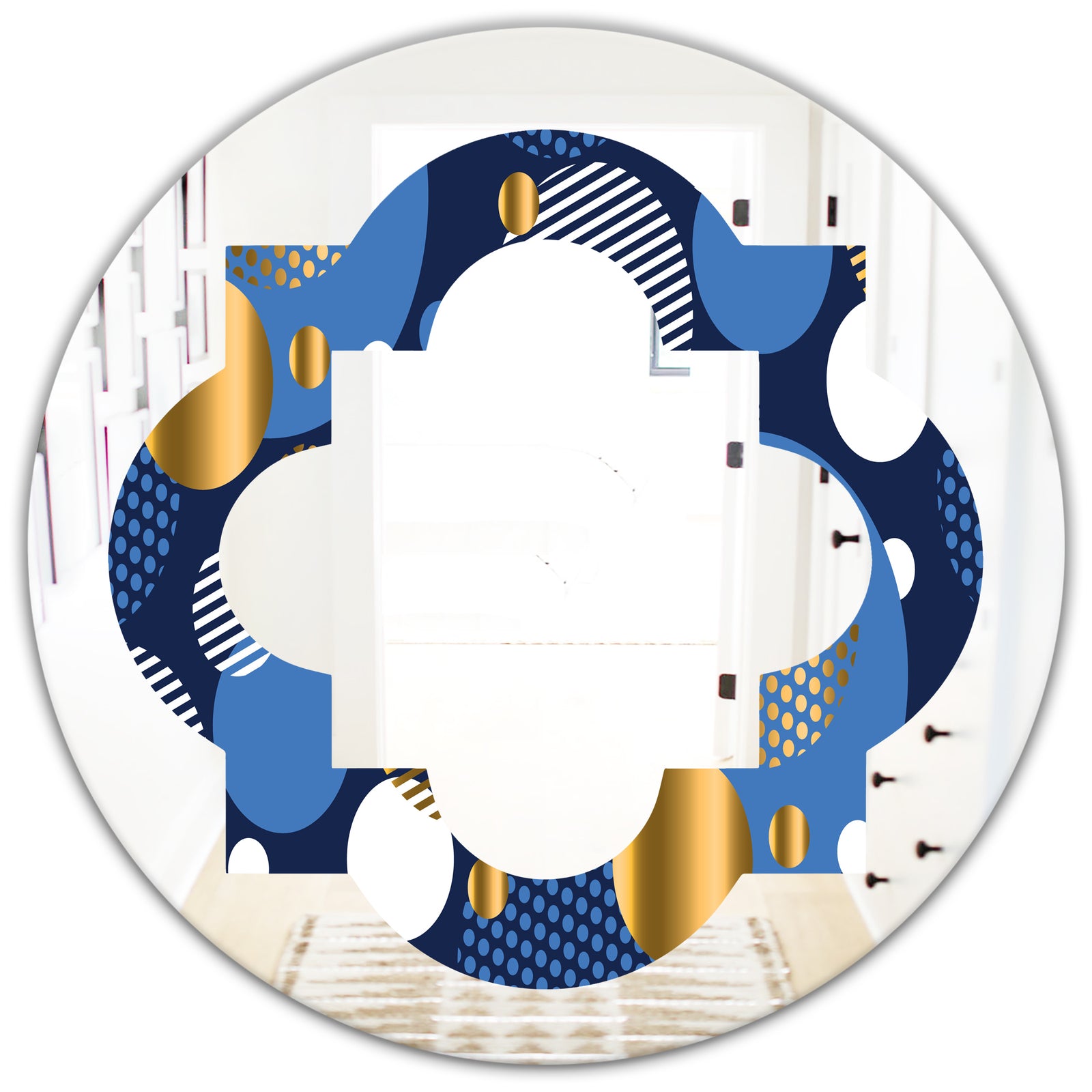 Circular Abstract Retro Geometric XI - Modern Round or Oval Wall Mirror - Quatrefoil