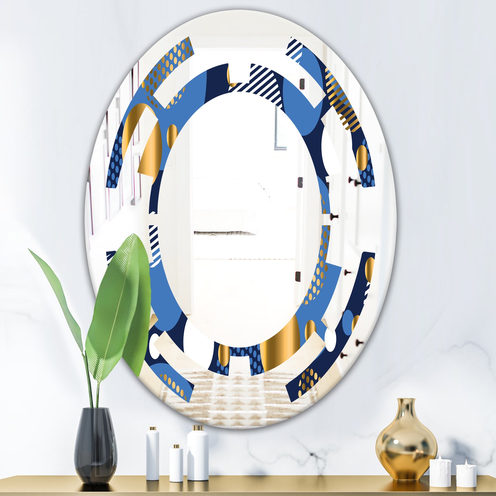 Circular Abstract Retro Geometric XI - Modern Round or Oval Wall Mirror - Space