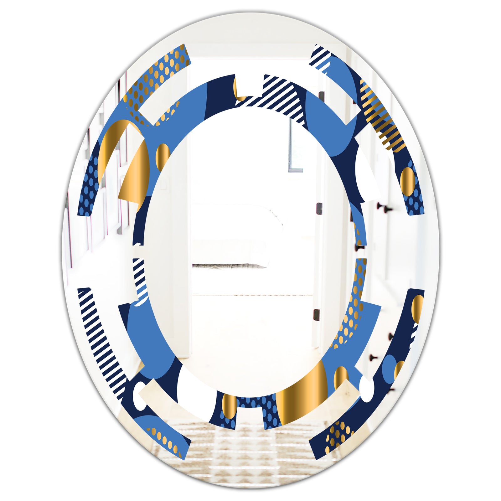 Circular Abstract Retro Geometric XI - Modern Round or Oval Wall Mirror - Space