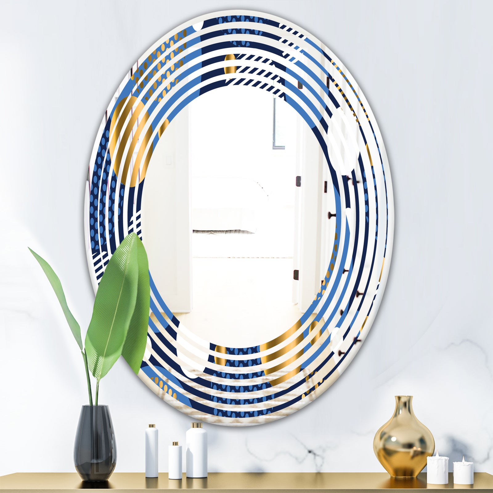 Circular Abstract Retro Geometric XI - Modern Round or Oval Wall Mirror - Wave