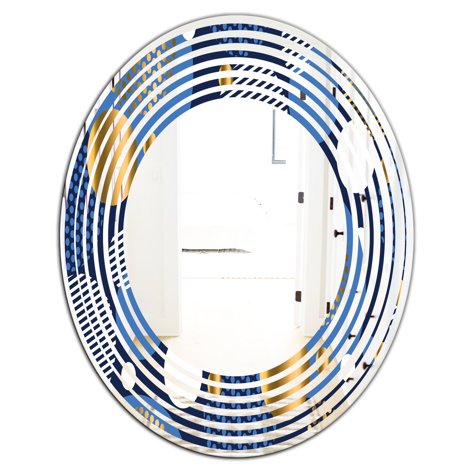 Circular Abstract Retro Geometric XI - Modern Round or Oval Wall Mirror - Wave