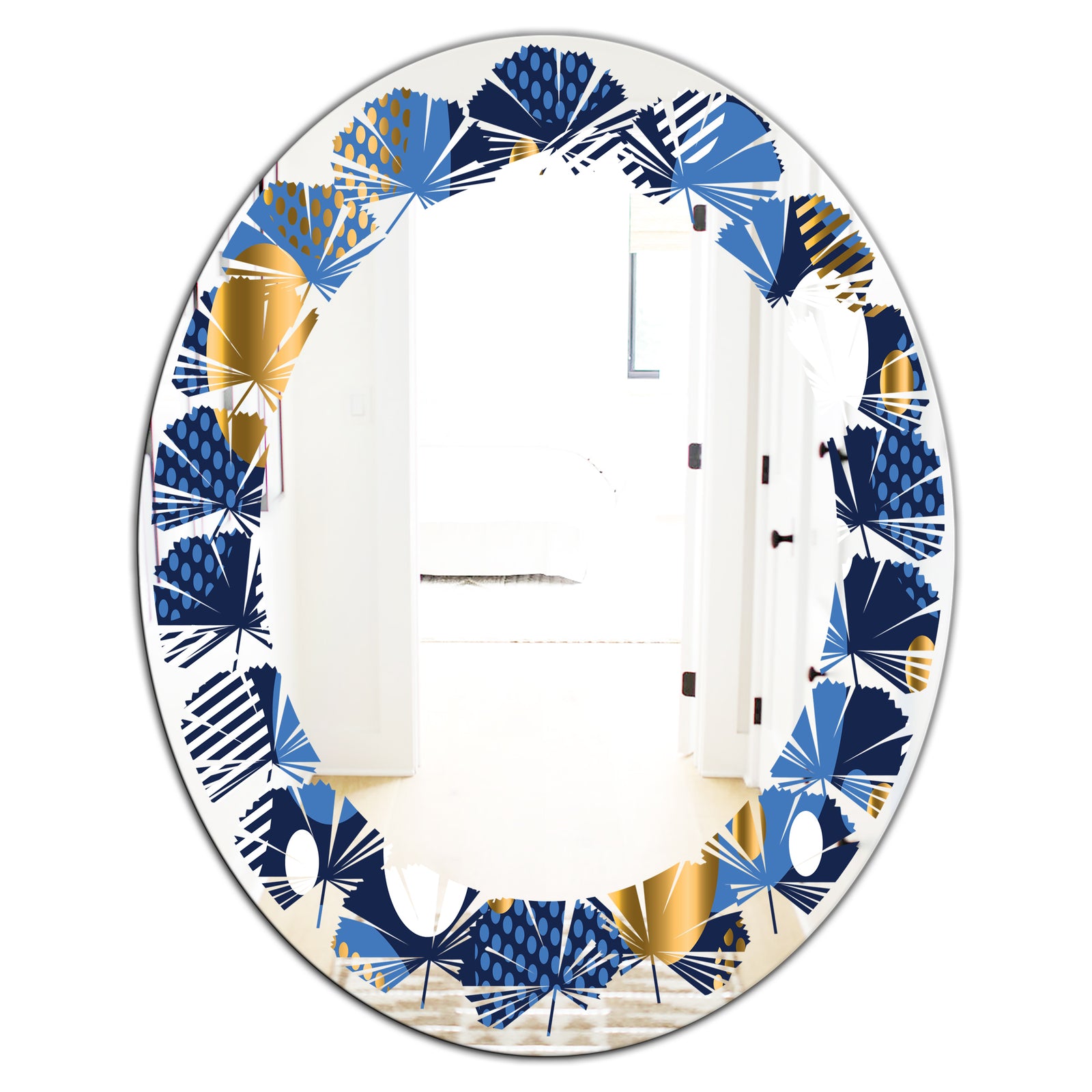 Circular Abstract Retro Geometric XI - Modern Round or Oval Wall Mirror - Leaves