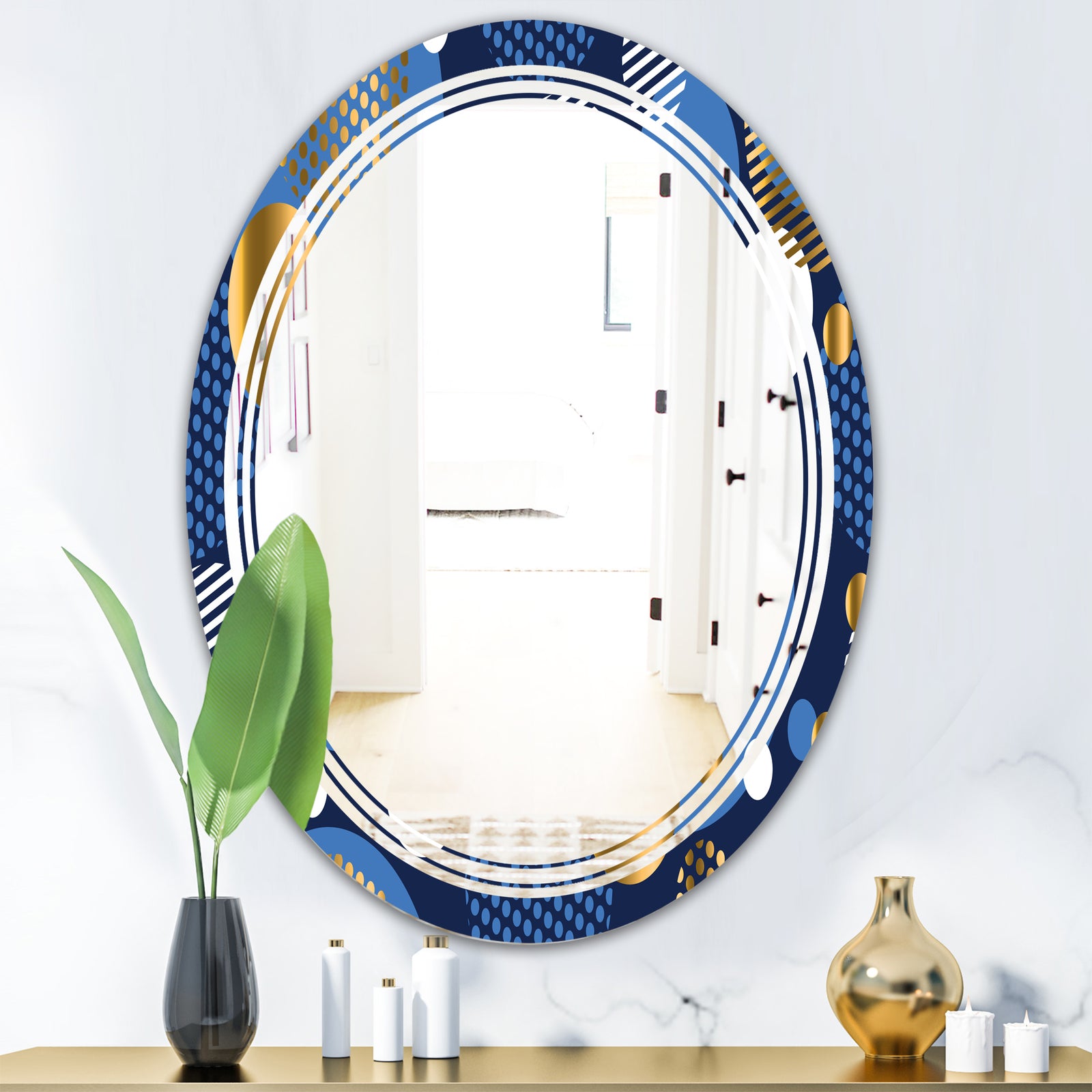Circular Abstract Retro Geometric XI - Modern Round or Oval Wall Mirror - Triple C