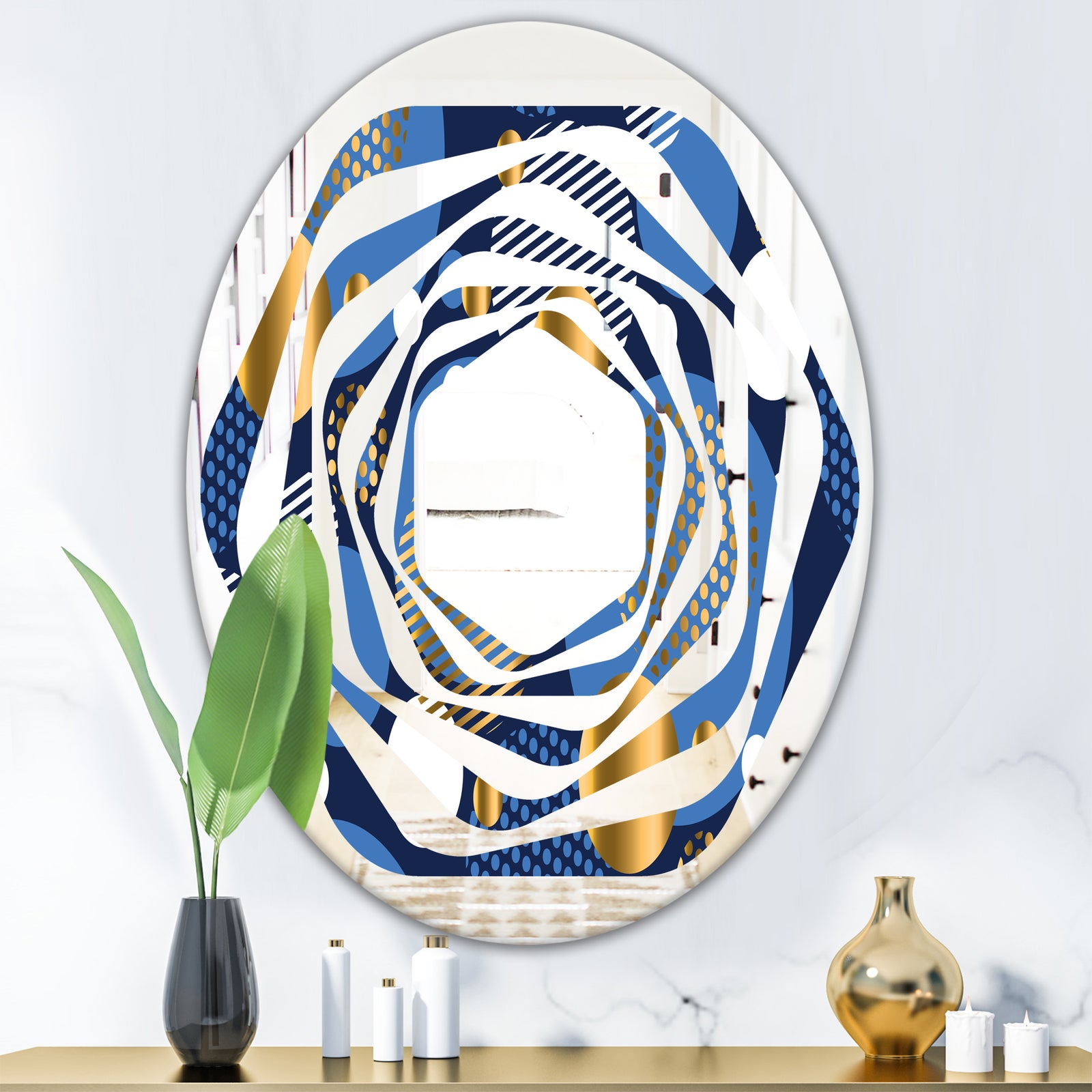 Circular Abstract Retro Geometric XI - Modern Round or Oval Wall Mirror - Whirl