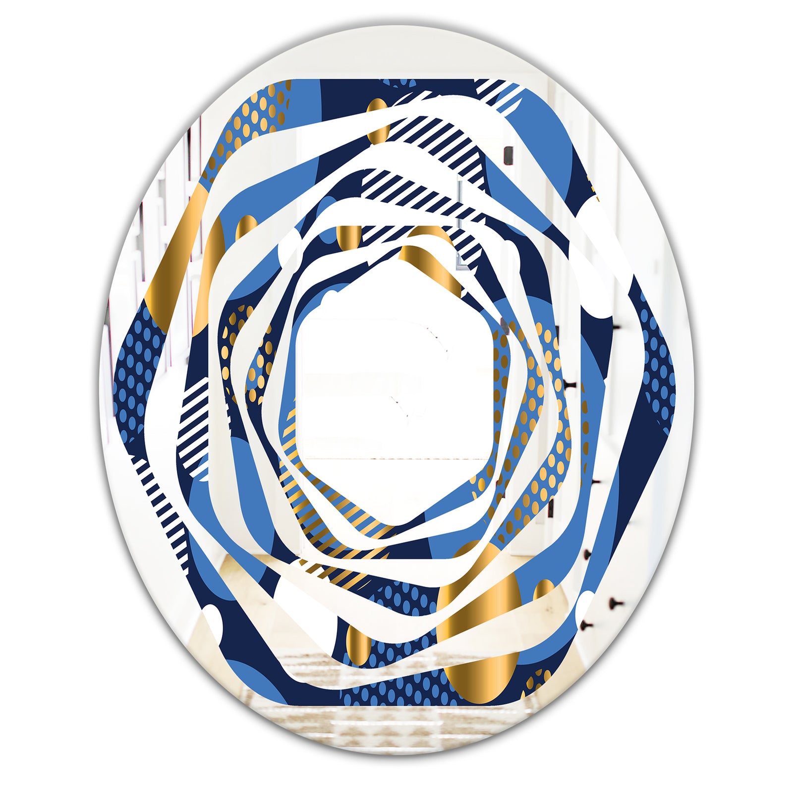 Circular Abstract Retro Geometric XI - Modern Round or Oval Wall Mirror - Whirl